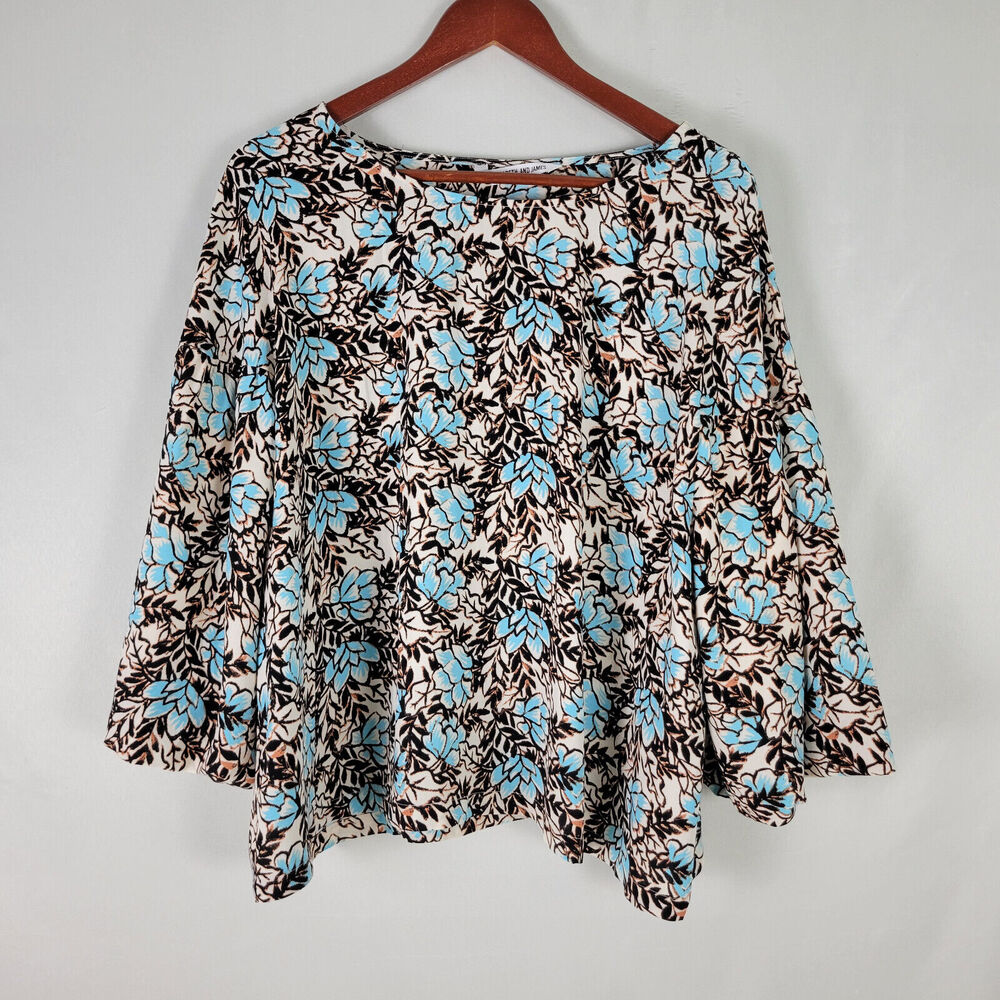 Elizabeth & James Shirt Womens 3XL READ Top Multicolor Floral Long Flare‎ Sleeve